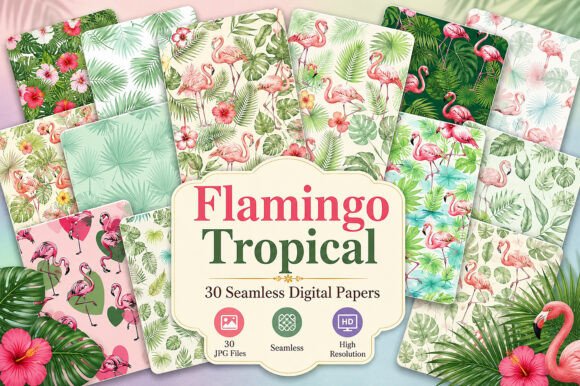 Download Flamingo Tropical Seamless Patterns - Seamless patterns Collection