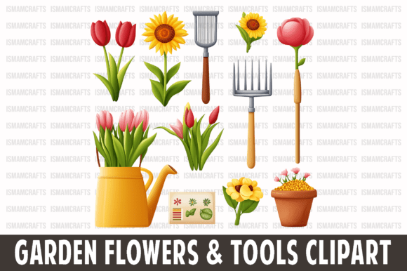 Download Garden Flowers and Tools Clipart PNG - Flowers Collection