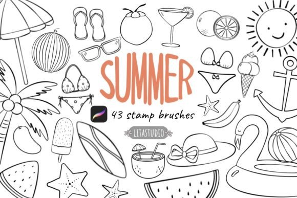 Download 43 Cute Summer Procreate Stamp Brushes - Premium Resources