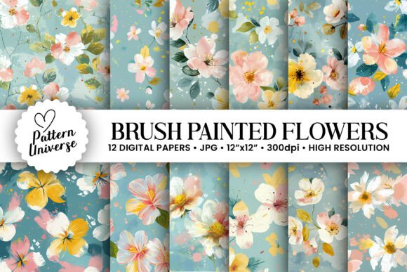 Download Brush Painted Flowers Seamless Pattern - Flowers Collection