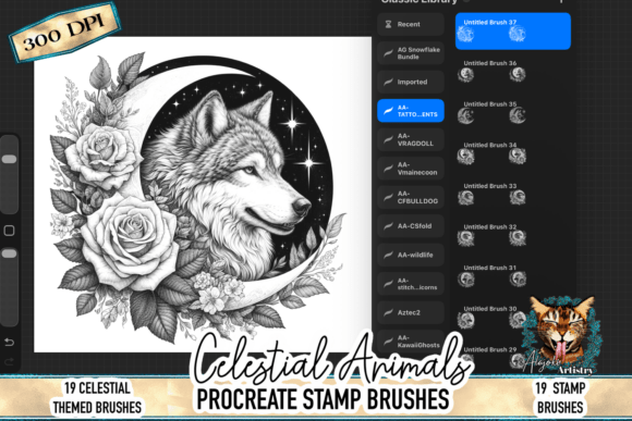 Download Celestial Wolf Procreate Stamp Brushes - Premium Bundle