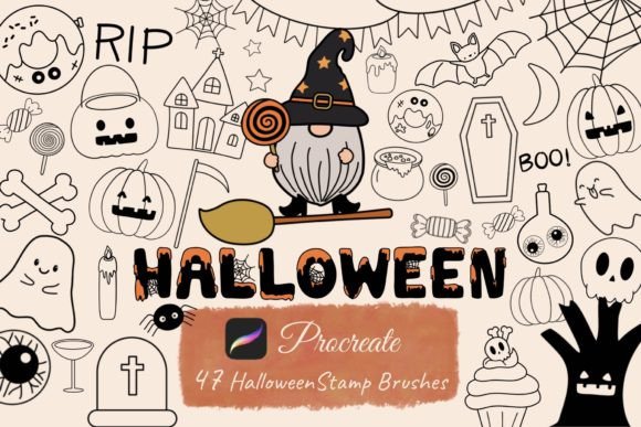 Download 47Cute Halloween Procreate Stamp Brushes - Premium Resources