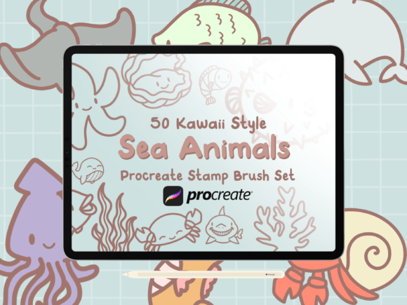 Download Sea Animals Procreate Stamp Brushes - Procreate stamp brushes Collection