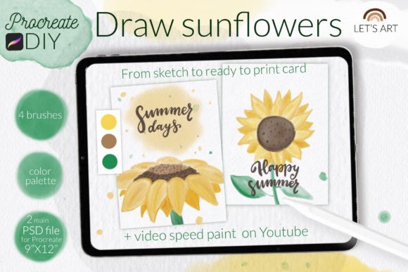 Download DIY Procreate Watercolor. Sunflowers - Flowers Collection
