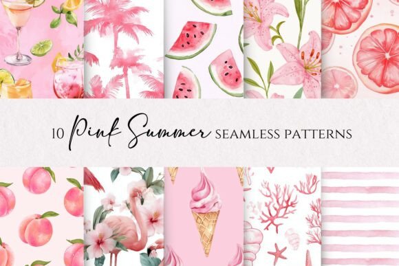 Download Pink Summer Seamless Patterns - Seamless patterns Collection